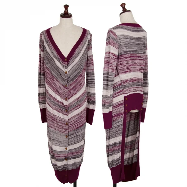 ヴィヴィアンウエストウッド レッドレーベルVivienne Westwood Red Label レーヨンリネンボーダー前下がりロングニットカーディガン ワイングレージュ2 K-108507_001