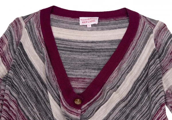 ヴィヴィアンウエストウッド レッドレーベルVivienne Westwood Red Label レーヨンリネンボーダー前下がりロングニットカーディガン ワイングレージュ2 K-108507_003