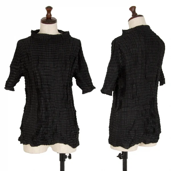 イッセイミヤケISSEY MIYAKEランダムプリーツハイネックTシャツ 黒M K-108515_001
