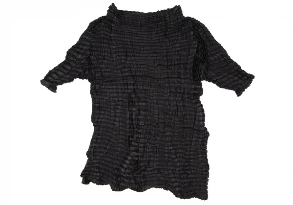 イッセイミヤケISSEY MIYAKEランダムプリーツハイネックTシャツ 黒M K-108515_002