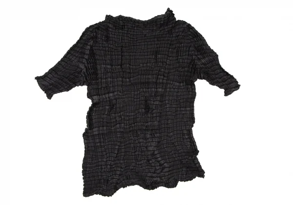 イッセイミヤケISSEY MIYAKEランダムプリーツハイネックTシャツ 黒M K-108515_009