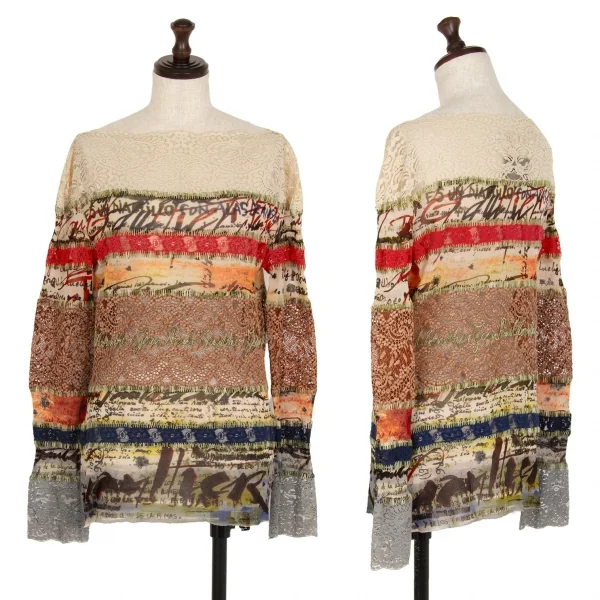 ジャンポールゴルチエ マイユJean Paul GAULTIER AILLE レース切替グラフィティプリントパワーネットトップス マルチM K-108527_001