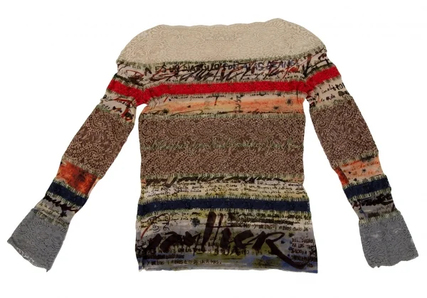 ジャンポールゴルチエ マイユJean Paul GAULTIER AILLE レース切替グラフィティプリントパワーネットトップス マルチM K-108527_012