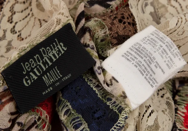 ジャンポールゴルチエ マイユJean Paul GAULTIER AILLE レース切替グラフィティプリントパワーネットトップス マルチM K-108527_018