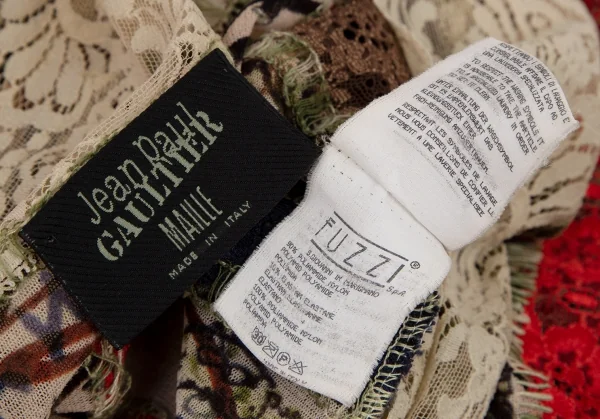 ジャンポールゴルチエ マイユJean Paul GAULTIER AILLE レース切替グラフィティプリントパワーネットトップス マルチM K-108527_019