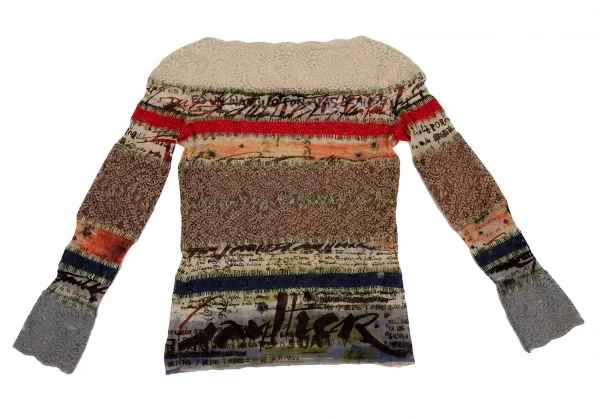 ジャンポールゴルチエ マイユJean Paul GAULTIER AILLE レース切替グラフィティプリントパワーネットトップス マルチM K-108527_002