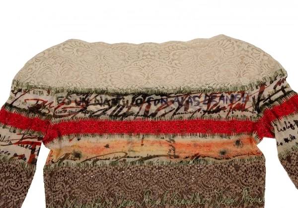 ジャンポールゴルチエ マイユJean Paul GAULTIER AILLE レース切替グラフィティプリントパワーネットトップス マルチM K-108527_003