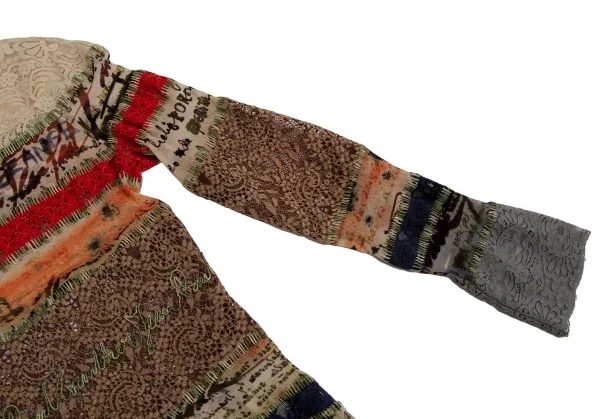 ジャンポールゴルチエ マイユJean Paul GAULTIER AILLE レース切替グラフィティプリントパワーネットトップス マルチM K-108527_005