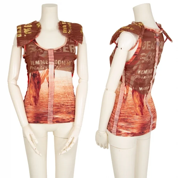 ジャンポールゴルチエ ファムJean Paul GAULTIER FEMME ショルダーパット付きピンキングカットノースリーブ 茶他40 K-108531_001