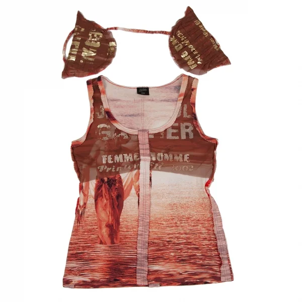 ジャンポールゴルチエ ファムJean Paul GAULTIER FEMME ショルダーパット付きピンキングカットノースリーブ 茶他40 K-108531_002