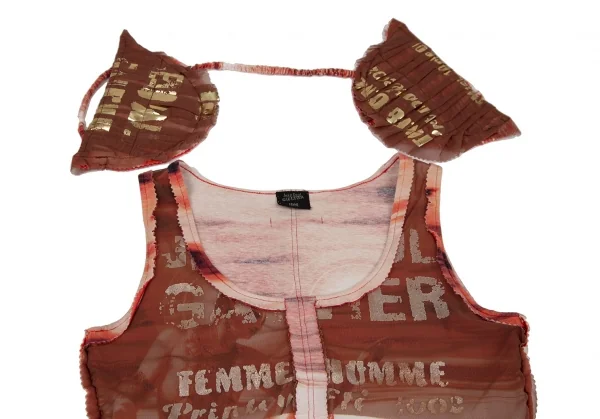 ジャンポールゴルチエ ファムJean Paul GAULTIER FEMME ショルダーパット付きピンキングカットノースリーブ 茶他40 K-108531_003
