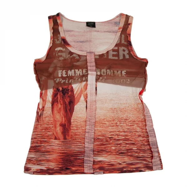 ジャンポールゴルチエ ファムJean Paul GAULTIER FEMME ショルダーパット付きピンキングカットノースリーブ 茶他40 K-108531_007