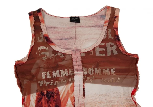 ジャンポールゴルチエ ファムJean Paul GAULTIER FEMME ショルダーパット付きピンキングカットノースリーブ 茶他40 K-108531_008