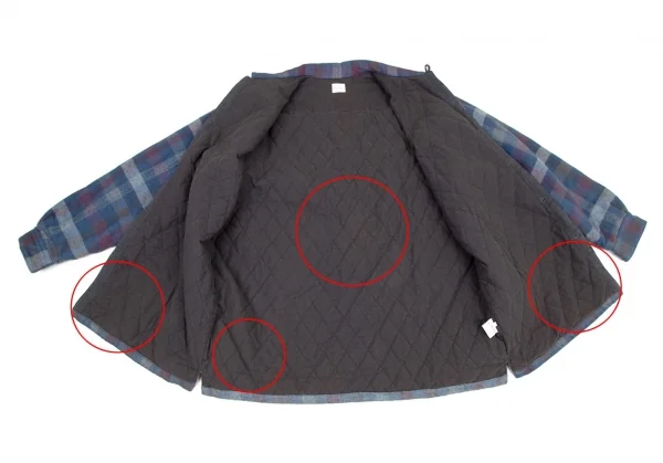 パパスPapas コットンワッペン裏キルティング中綿ブロックチェックシャツジャケット 青白ワインL K-108559_010