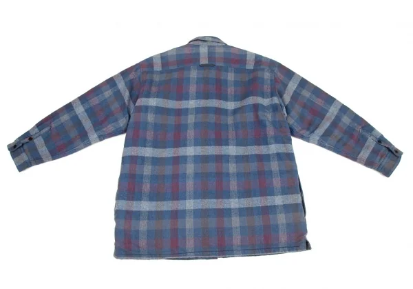 パパスPapas コットンワッペン裏キルティング中綿ブロックチェックシャツジャケット 青白ワインL K-108559_015