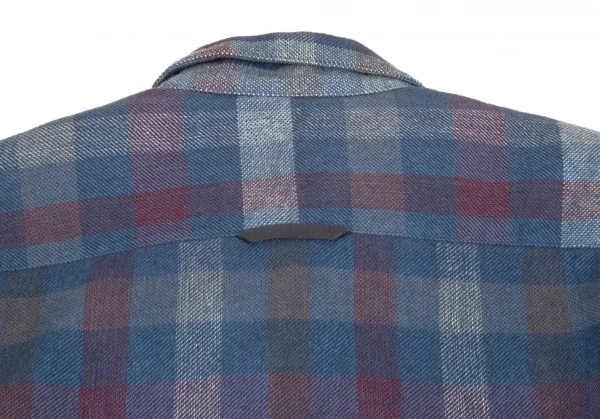 パパスPapas コットンワッペン裏キルティング中綿ブロックチェックシャツジャケット 青白ワインL K-108559_016