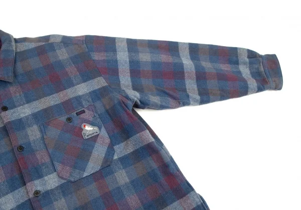 パパスPapas コットンワッペン裏キルティング中綿ブロックチェックシャツジャケット 青白ワインL K-108559_005