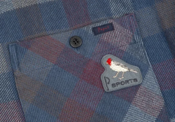 パパスPapas コットンワッペン裏キルティング中綿ブロックチェックシャツジャケット 青白ワインL K-108559_006