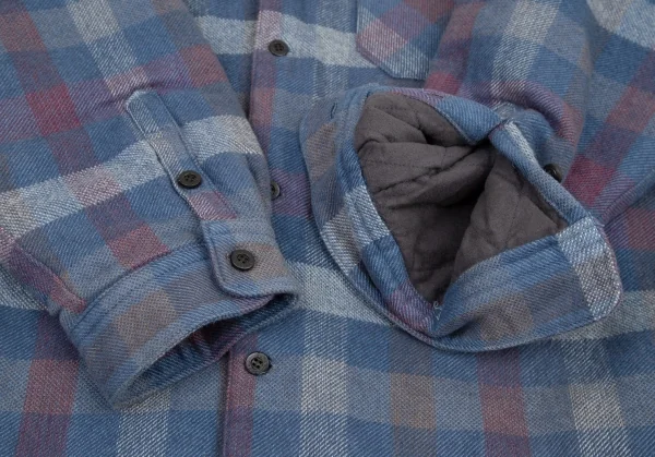 パパスPapas コットンワッペン裏キルティング中綿ブロックチェックシャツジャケット 青白ワインL K-108559_007