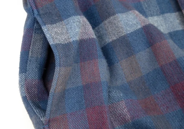 パパスPapas コットンワッペン裏キルティング中綿ブロックチェックシャツジャケット 青白ワインL K-108559_009