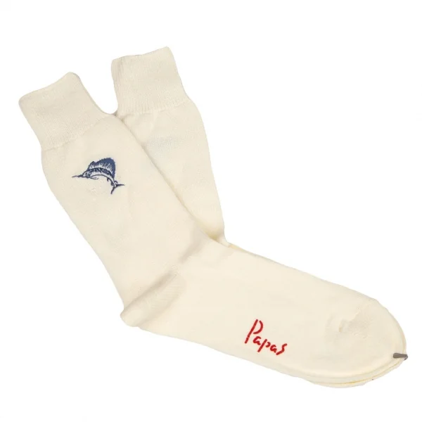 新品!パパスPapas カジキロゴ刺繍ハイソックス オフホワイトM位(25cm~27cm) K-108563_001