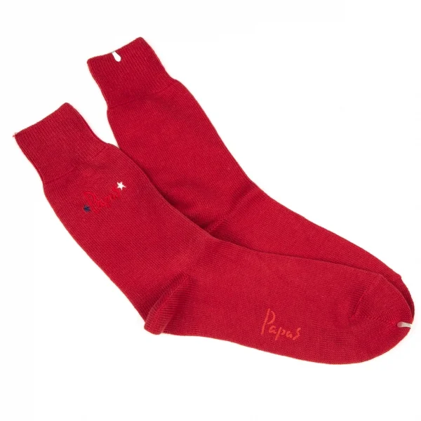新品!パパスPapas スターロゴ刺繍ハイソックス 赤M位(25cm~27cm) K-108568_001