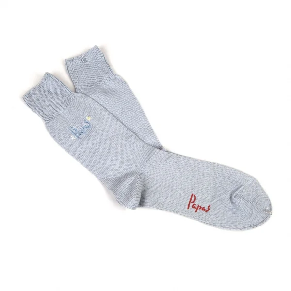 新品!パパスPapas スターロゴ刺繍ハイソックス 水色M位(25cm~27cm) K-108569_001