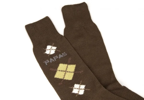 新品!パパスPapas ロゴアーガイルハイソックス 茶M位(25cm~27cm) K-108571_002