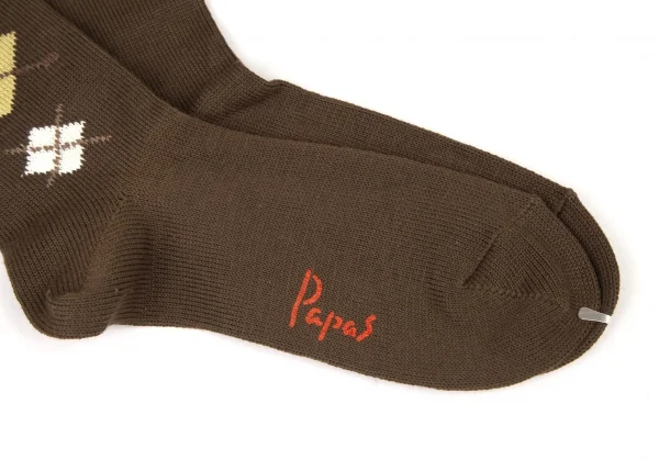 新品!パパスPapas ロゴアーガイルハイソックス 茶M位(25cm~27cm) K-108571_004