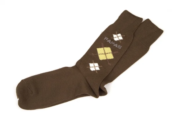 新品!パパスPapas ロゴアーガイルハイソックス 茶M位(25cm~27cm) K-108571_005