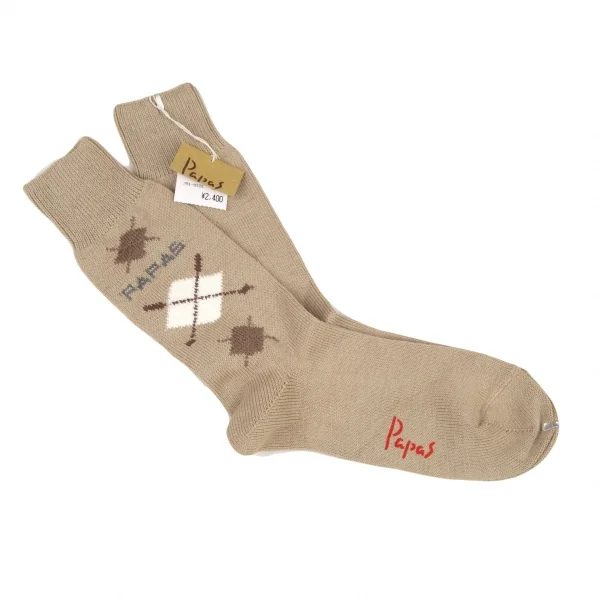 新品!パパスPapas ロゴアーガイルハイソックス モカM位(25cm~27cm) K-108572_001