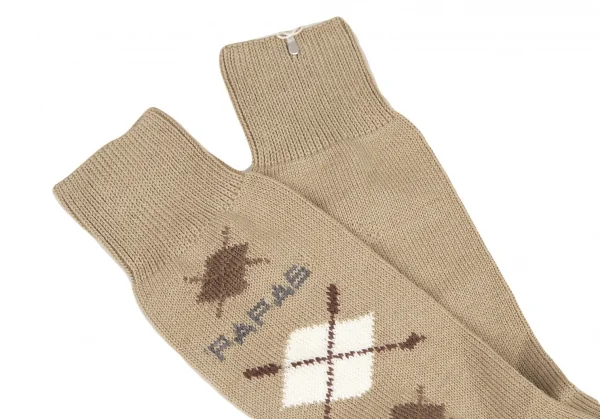 新品!パパスPapas ロゴアーガイルハイソックス モカM位(25cm~27cm) K-108572_002