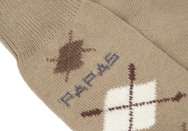 新品!パパスPapas ロゴアーガイルハイソックス モカM位(25cm~27cm) K-108572_003