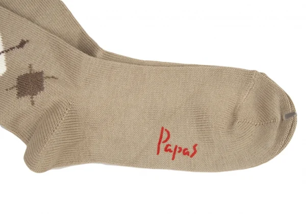 新品!パパスPapas ロゴアーガイルハイソックス モカM位(25cm~27cm) K-108572_004