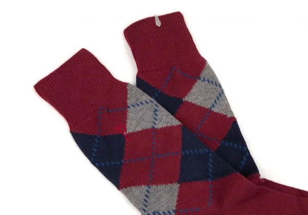 新品!パパスPapas P刺繍アーガイルハイソックス ワインM位(25cm~27cm) K-108573_002