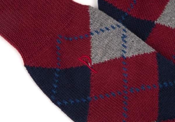 新品!パパスPapas P刺繍アーガイルハイソックス ワインM位(25cm~27cm) K-108573_003