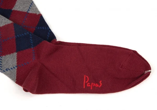 新品!パパスPapas P刺繍アーガイルハイソックス ワインM位(25cm~27cm) K-108573_004