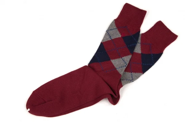 新品!パパスPapas P刺繍アーガイルハイソックス ワインM位(25cm~27cm) K-108573_005