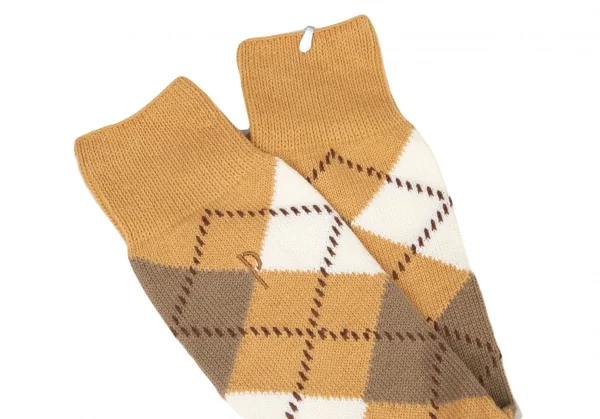 新品!パパスPapas P刺繍アーガイルハイソックス ベージュブラウンM位(25cm~27cm) K-108575_002