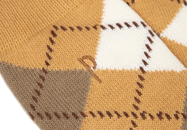 新品!パパスPapas P刺繍アーガイルハイソックス ベージュブラウンM位(25cm~27cm) K-108575_003