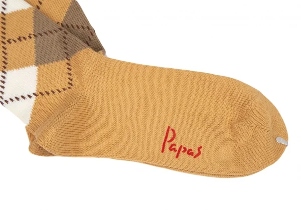 新品!パパスPapas P刺繍アーガイルハイソックス ベージュブラウンM位(25cm~27cm) K-108575_004