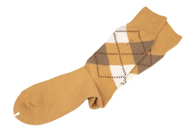 新品!パパスPapas P刺繍アーガイルハイソックス ベージュブラウンM位(25cm~27cm) K-108575_005