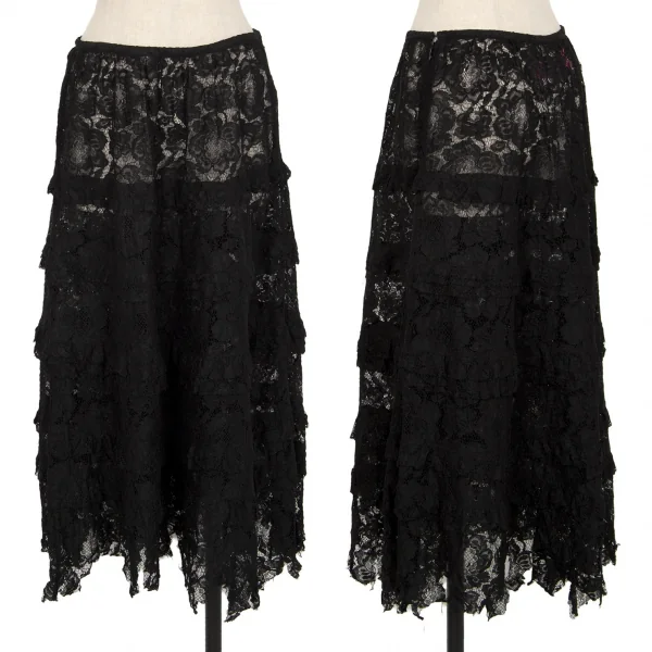 ジュンヤワタナベマンピンク コムデギャルソンJUNYA WATANABE MAN PINK COMME des GARCONS裾カッティングレースシースルースカート 黒M K-108586_001