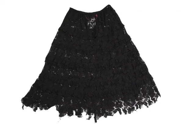 ジュンヤワタナベマンピンク コムデギャルソンJUNYA WATANABE MAN PINK COMME des GARCONS裾カッティングレースシースルースカート 黒M K-108586_010