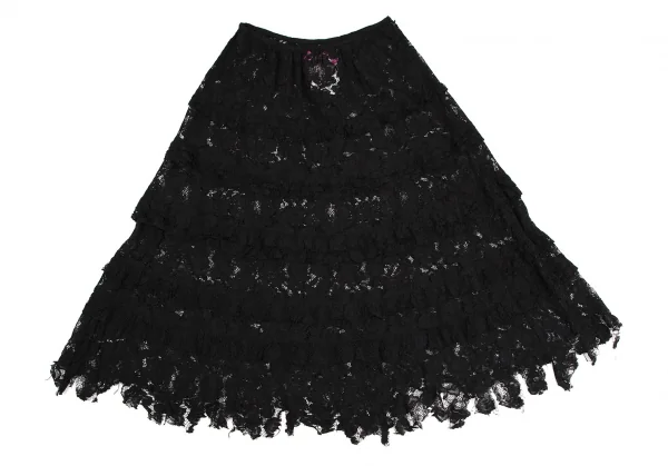 ジュンヤワタナベマンピンク コムデギャルソンJUNYA WATANABE MAN PINK COMME des GARCONS裾カッティングレースシースルースカート 黒M K-108586_002