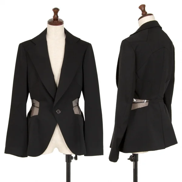 ジュンヤワタナベ コムデギャルソンJUNYA WATANABE COMME des GARCONSウールギャバサイドPVCくり抜きジャケット 黒M K-108590_001