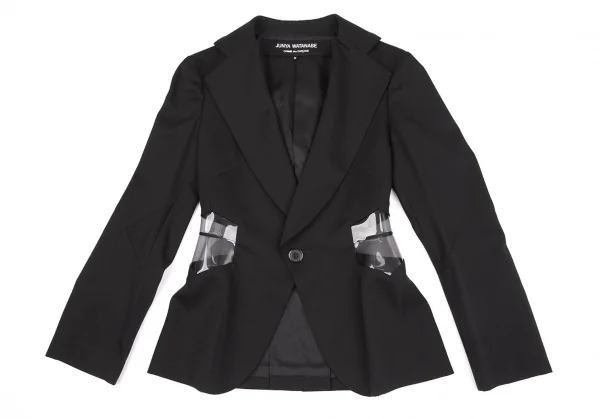 ジュンヤワタナベ コムデギャルソンJUNYA WATANABE COMME des GARCONSウールギャバサイドPVCくり抜きジャケット 黒M K-108590_002