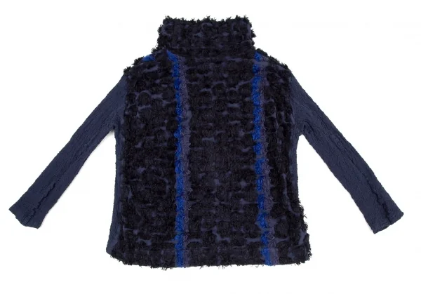 イッセイミヤケ ミーISSEY MIYAKE me カリフラワー切替カットジャガードハイネックカットソー 青紺F K-108598_010