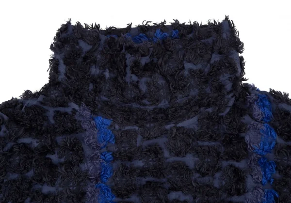 イッセイミヤケ ミーISSEY MIYAKE me カリフラワー切替カットジャガードハイネックカットソー 青紺F K-108598_003