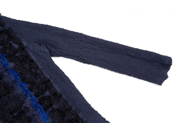 イッセイミヤケ ミーISSEY MIYAKE me カリフラワー切替カットジャガードハイネックカットソー 青紺F K-108598_006